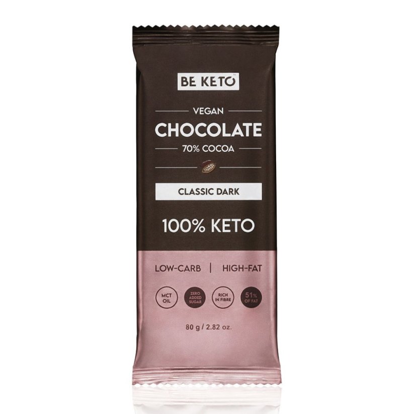 BeKeto VEGAN CHOCOLATE 70% WITH MCT OIL 80g  DARK CHOCOLATE