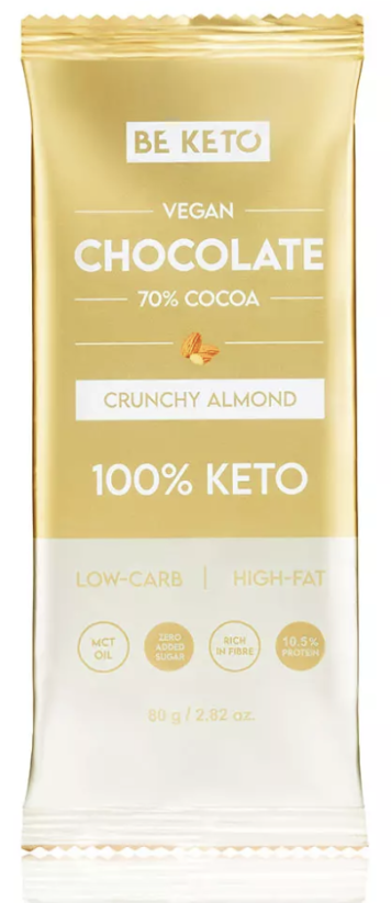 BeKeto VEGAN CHOCOLATE 70% WITH MCT OIL 80g ALMOND