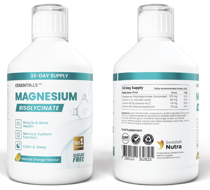 Swedish Essentials Magnesium – tekutý hořčík, bisglycinát a glukonát, 500 ml