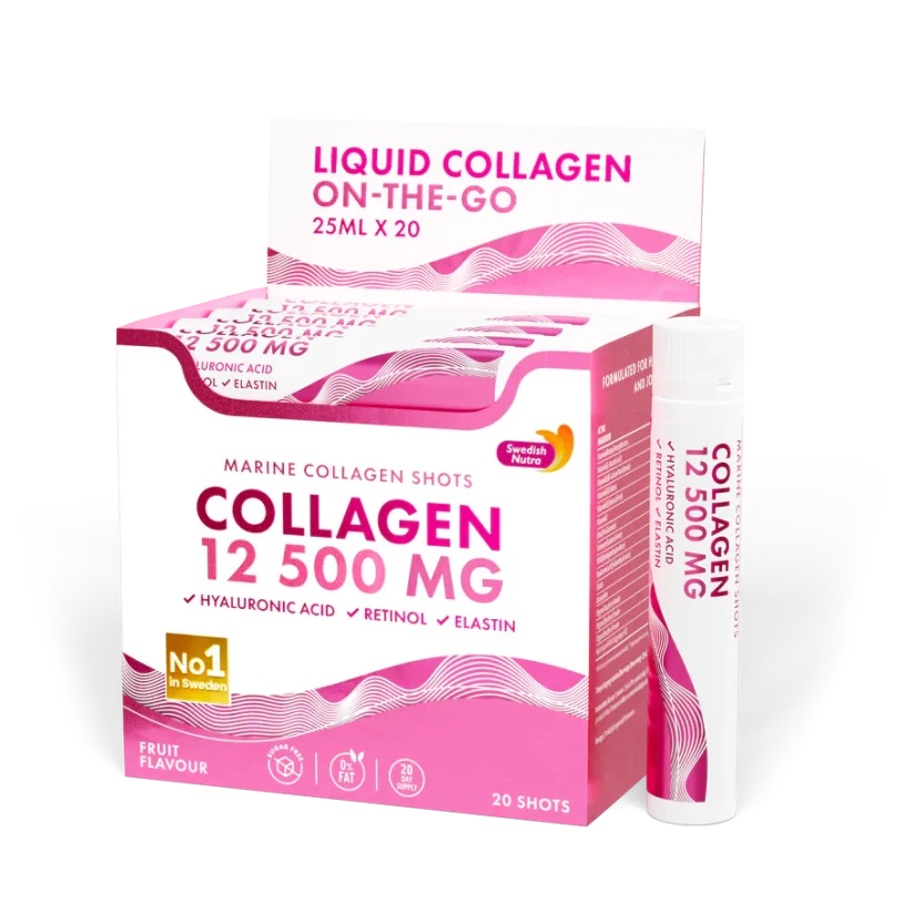 Collagen 12 500 MG On-the-Go – Tekutý morský kolagén s kyselinou hyalurónovou, retinolom a vitamínmi 30ks shoty