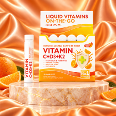 Swedish Nutra Vitamin C + D3 + K2 Shots – flüssiges Nahrungsergänzungsmittel, 30 × 25 ml