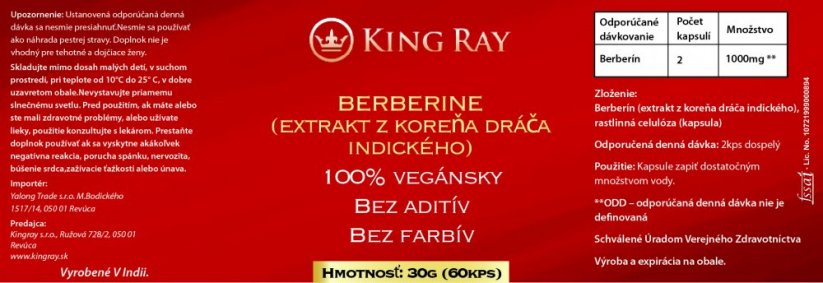 BERBERINE (extract from the root of the Indian dragon) 60 kps