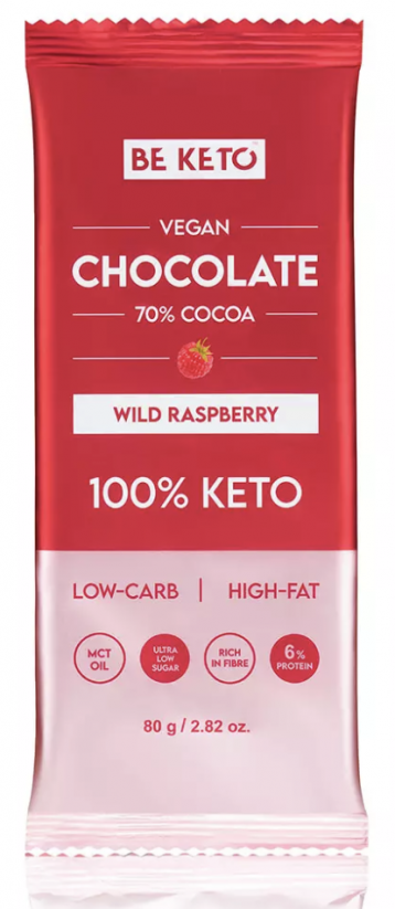 KETO VEGAN CHOCOLATE 70% WITH MCT OIL 80g (6 types) - Flavor: With raspberries