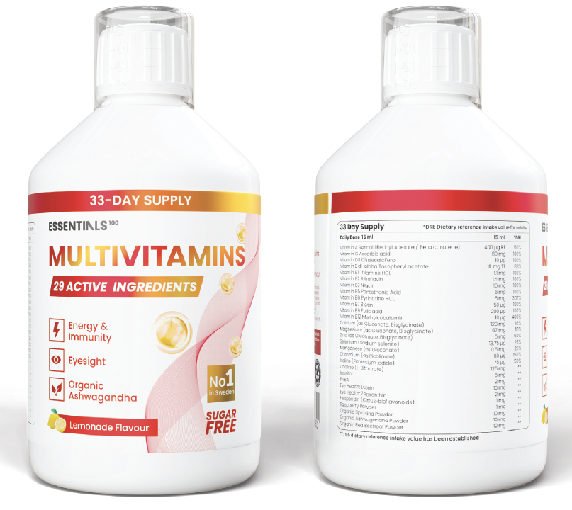 Swedish Essentials Multivitamins – tekuté multivitaminy a minerály, 500 ml