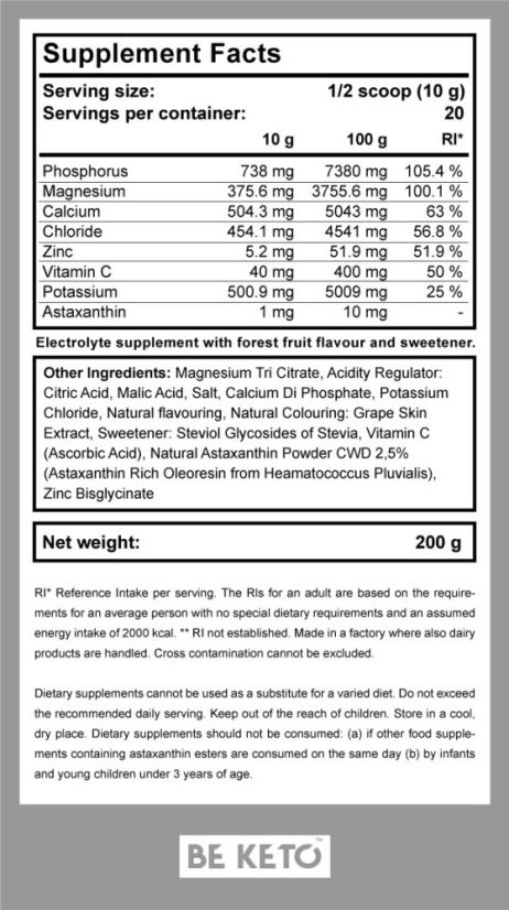 Keto Ketolyty elektrolyty bez cukru v prášku Lesní ovoce 200g