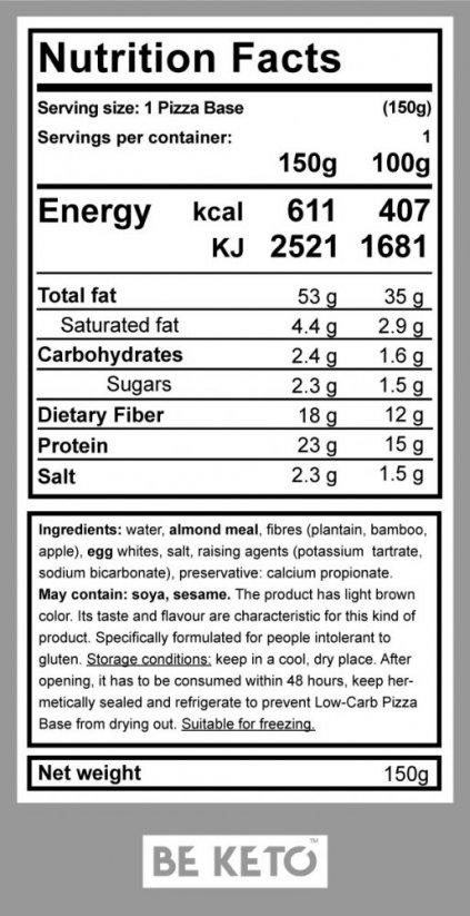 BEKETO gluten-free pizza - base 150g EXP. 19.8.2024