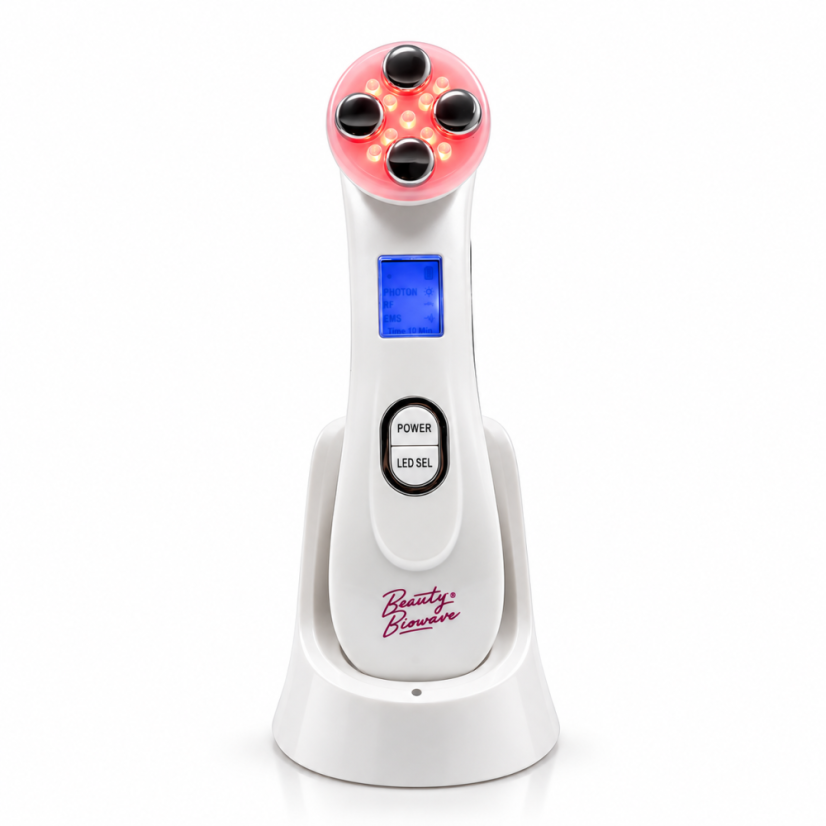 BeautyBiowave MINI – žehlička na pleť s EMS, RF a LED, biela