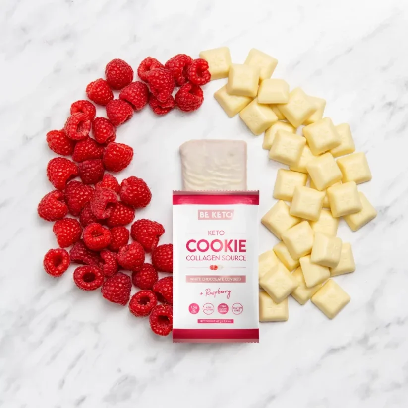 Keto keksík cookies Biela čokoláda a malina