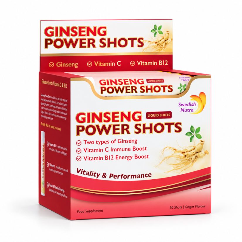 Swedish Nutra Ginseng Power – shot napitki z ginsengom in ingverjem, 20 × 25 ml