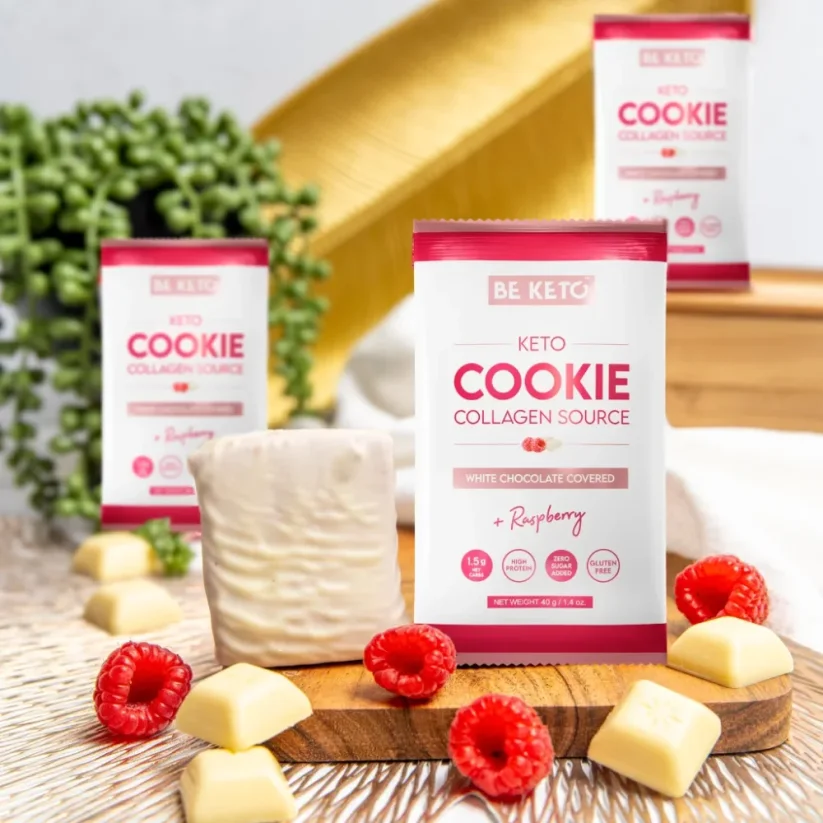 Keto keksík cookies Biela čokoláda a malina