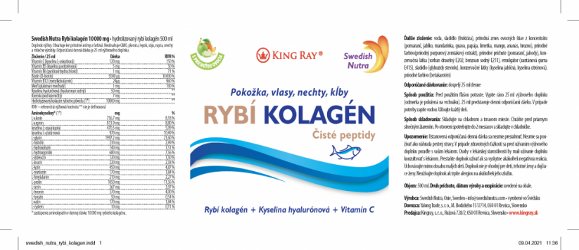 Swedish Nutra Collagen Fish Pure Peptide rybí kolagen (10.000mg) 500 ml (3 varianty)