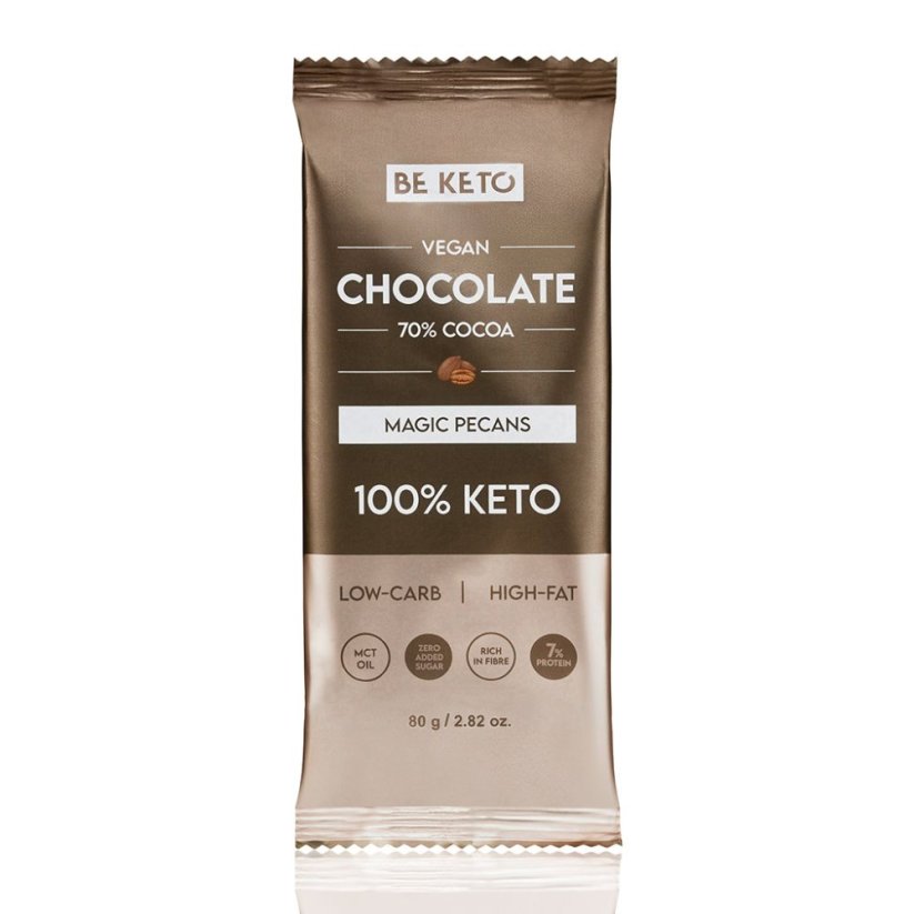 Keto čokoláda 70% s MCT olejom 80g bez cukru PEKÁNOVÉ ORECHY