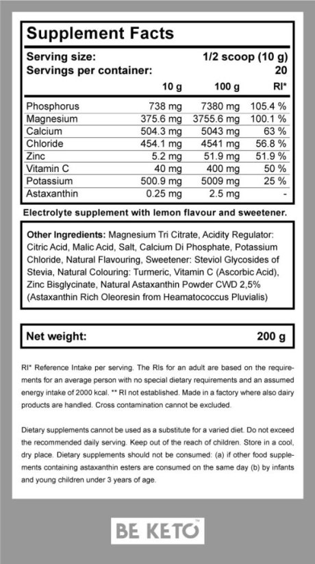 Keto Ketolyty elektrolyty bez cukru v prášku Čerstvý citron 200g