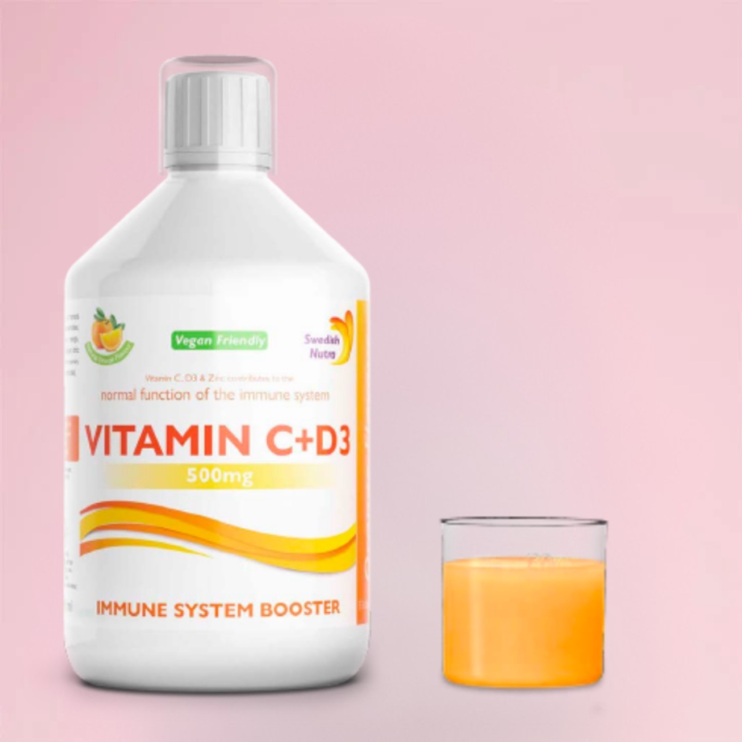 Swedish Nutra vitamin C + vitamin D3 + zinek na posílení imunity 500 ml
