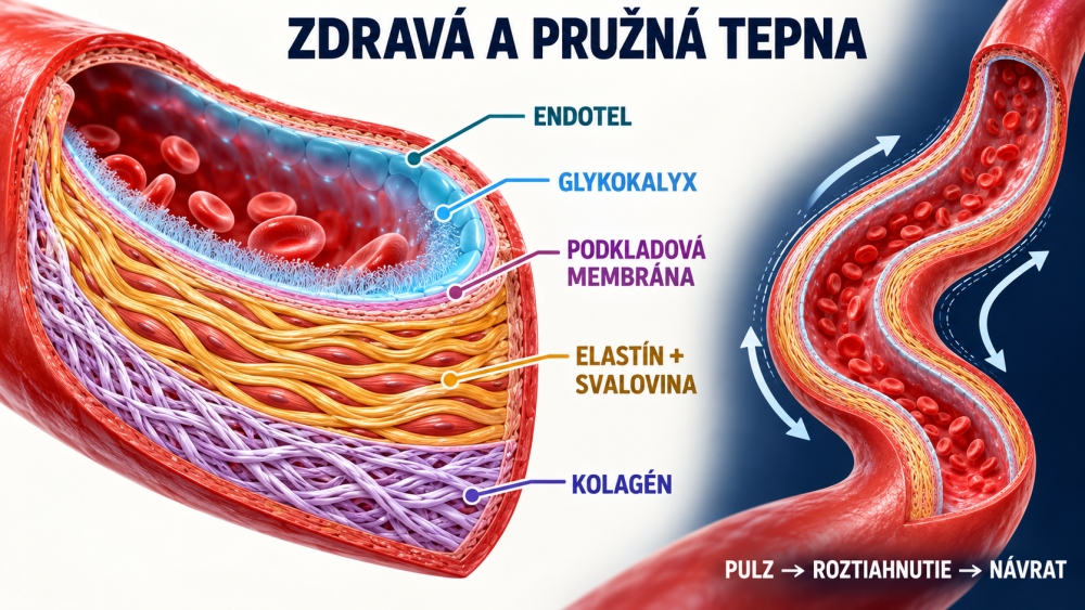 Schéma zdravé a pružné tepny