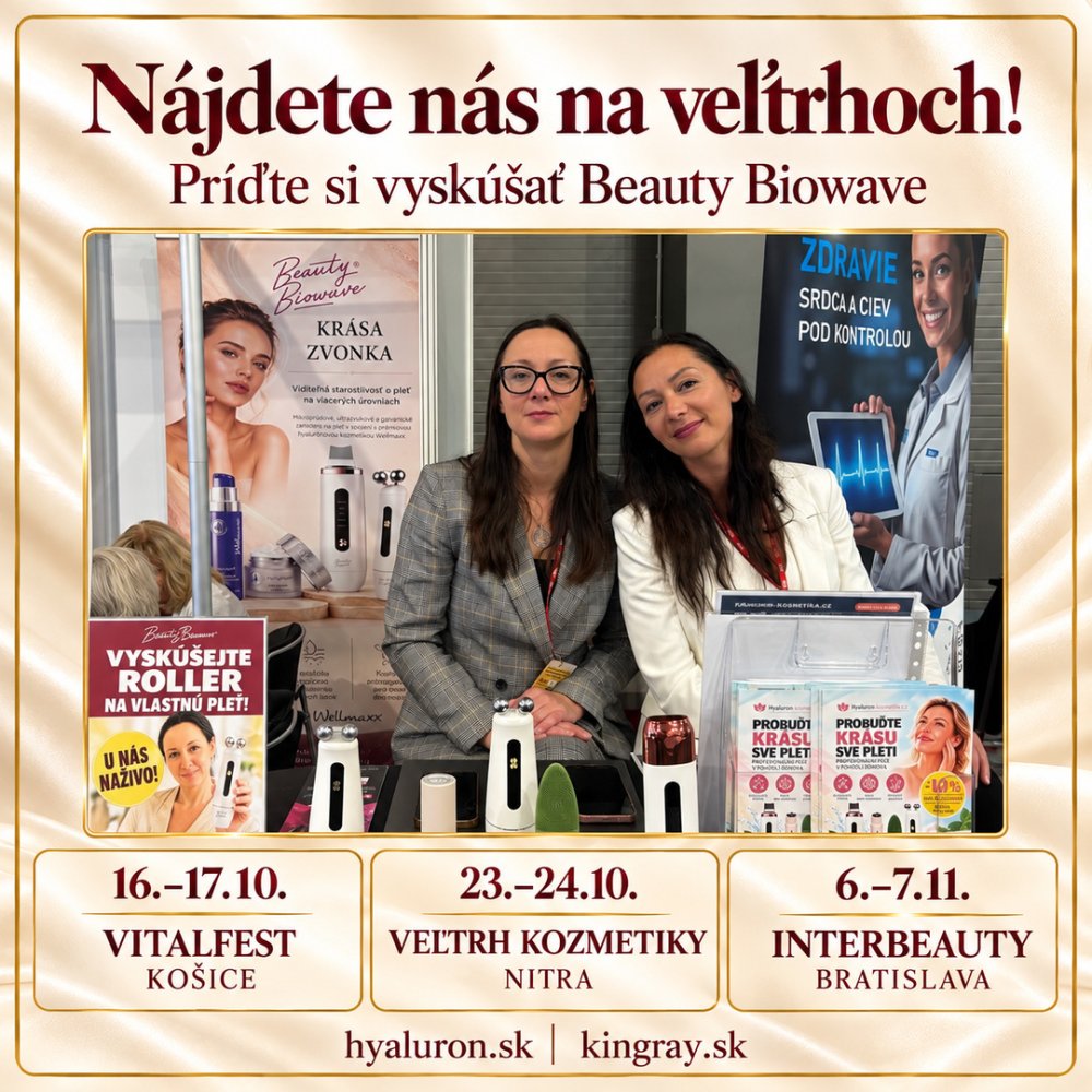 Nájdete nás na veľtrhoch: Vitalfest Košice 16.–17. októbra, Veľtrh kozmetiky Nitra 23.–24. októbra a Interbeauty Bratislava 6.–7. novembra.